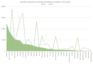 Superficie afectada por Incendios Forestales acumulados al 18 de junio